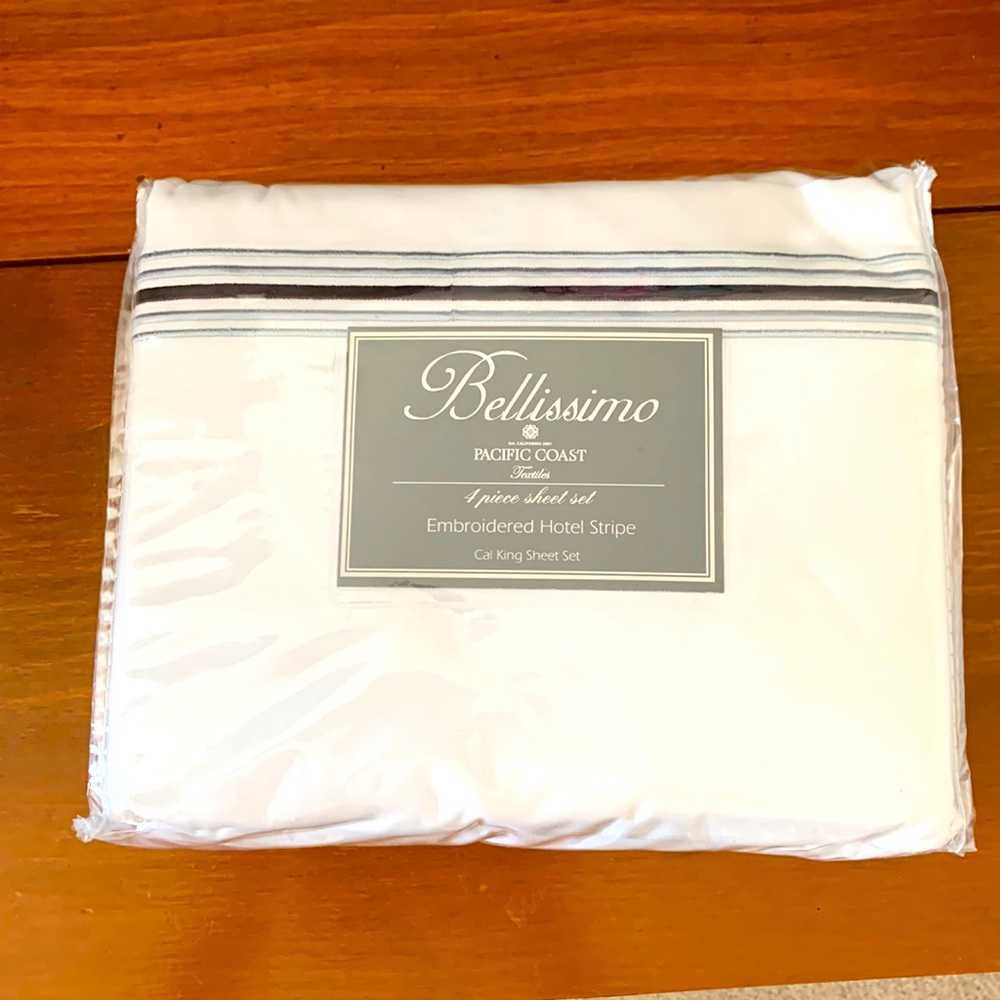 Bellissimo Embroidered Hotel Stripe four piece sheet set, California King